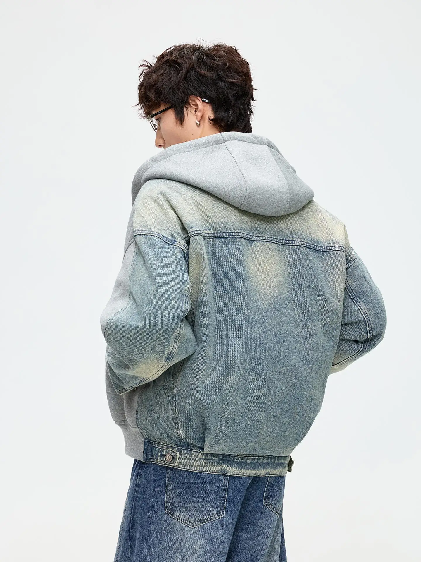 

American Design Hat Removable Denim down Jaet Men's Outdoor Winter Coat Detachable White Du down Thiened Ci Casual