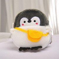 Kid Small Girl Women Money Pouch Keys Earphones Storage Bags Kawai Soft Plush Coin Bag Purse Gray Penguin with Yellow Schoolbag