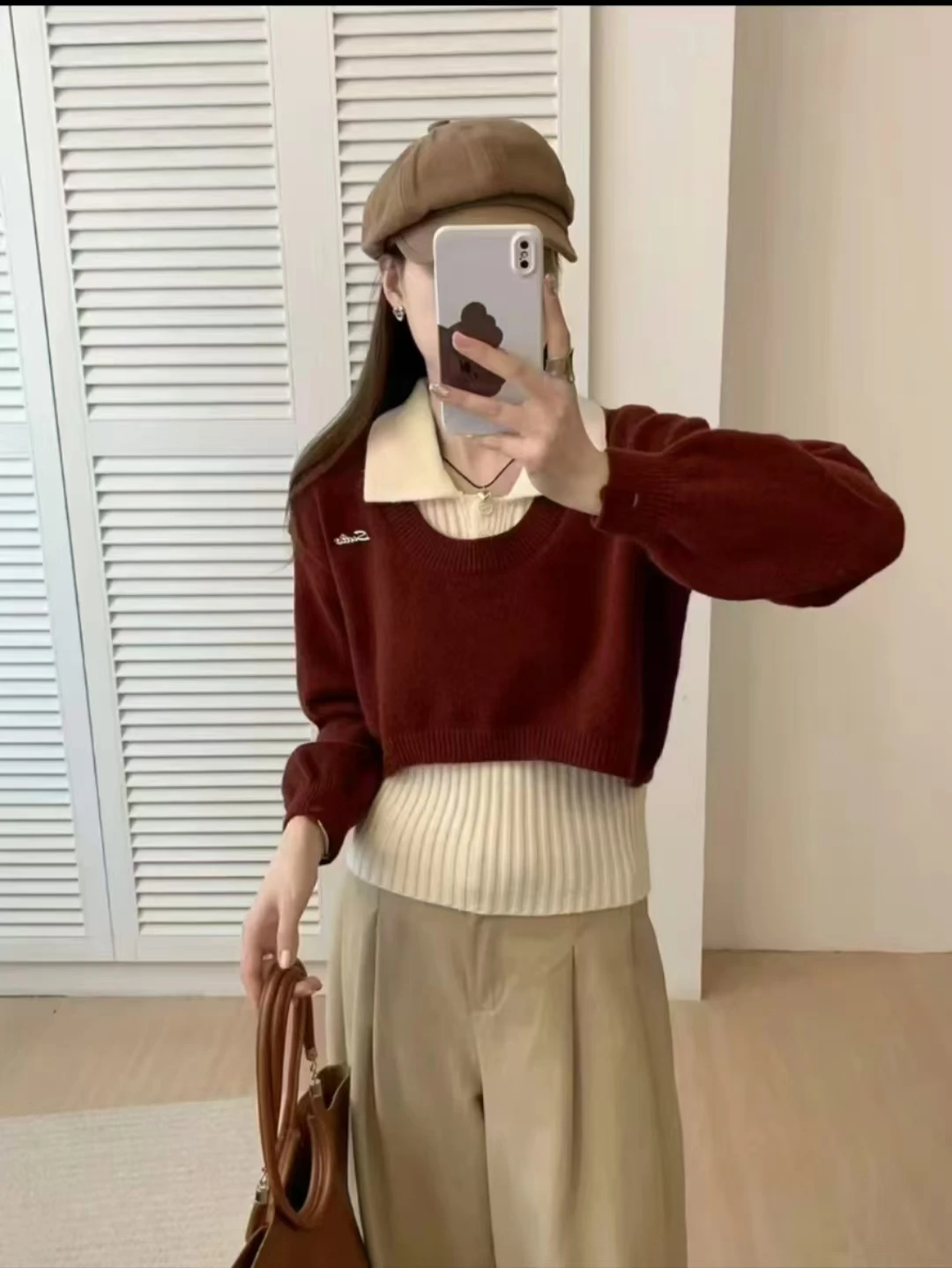 FIGOHR 2024 Women's New Korean Knitted Sweater Short Knitted Fake Two Piece Collar Knitted Sweater Autumn Winter