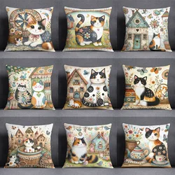 Cartoon cat Ke dismantling and washing office pillowcase, sofa cushion, living room bedroom square pillow cover