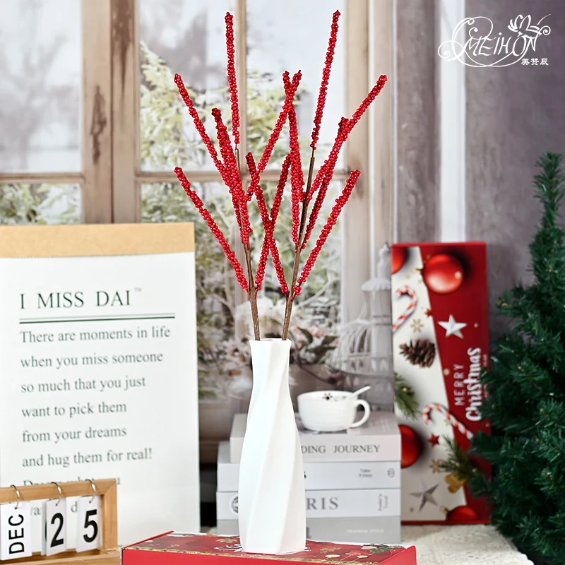 

2 Pcs Artificial Red Fruit Dried Christmas Berry Tree Handmade Material Plant Flower Arrangement Branches Home Decoration