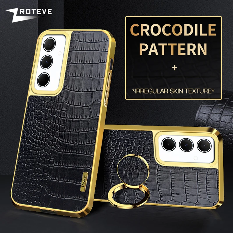 For SamsungA55 Case ZROTEVE Crocodile Leather Ring Holder Soft Cover For Samsung Galaxy A55 A35 A25 A15 Shockproof Phone Cases