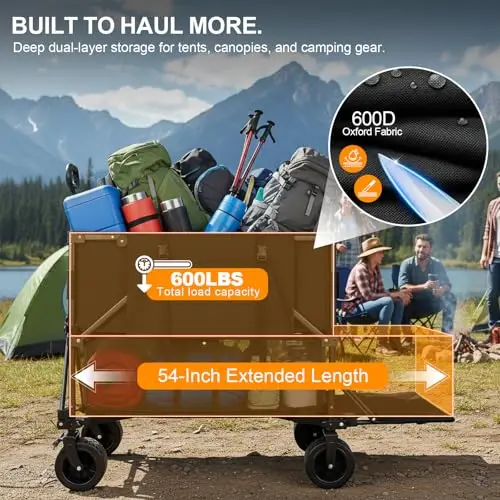 Double Decker Wagon Heavy Duty Collapsible, 600LBS 400L Capacity | Foldable Utility Cart, Big Wheels for Beach - view 4