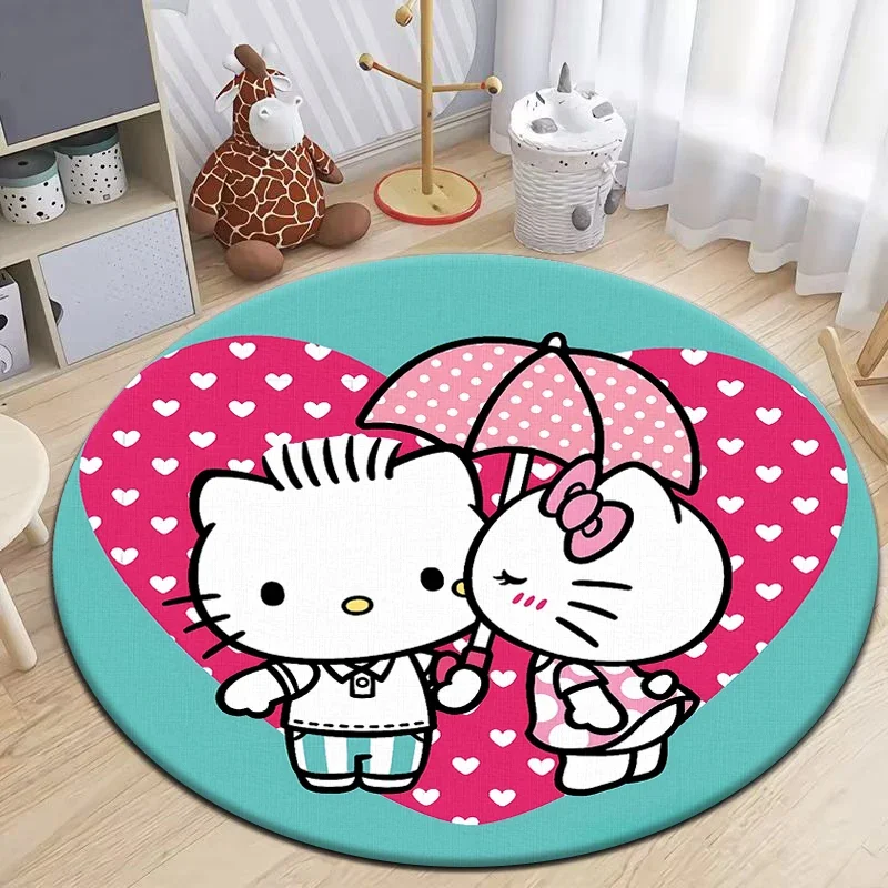 Kawaii Hello Kitty HD Printed Cartoon Round Carpet 120cm Crawling Game Non-slip Floor Mat for Kids Rug Living Room Decor