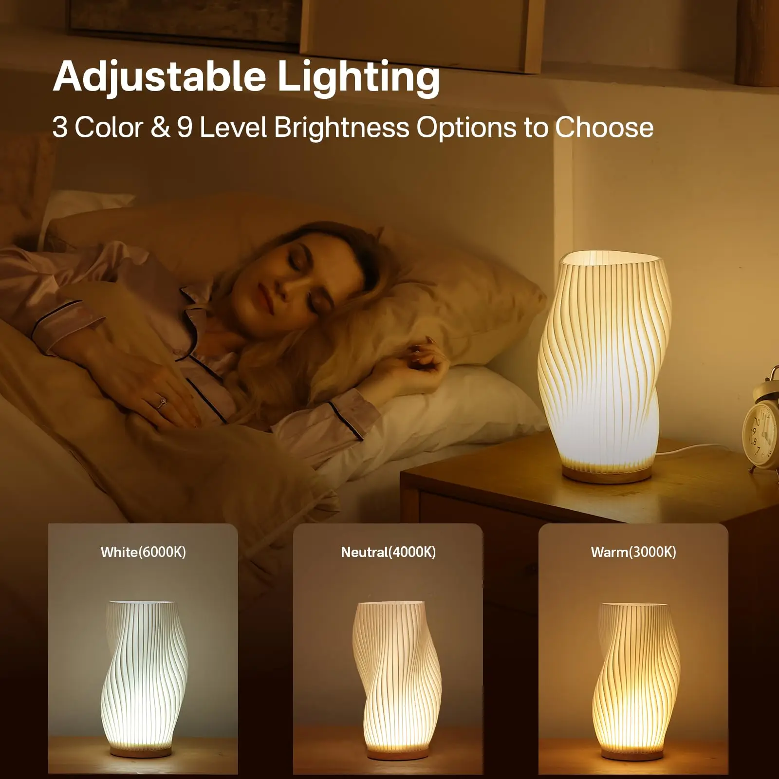 Lámpara de escritorio 3D, lámpara de noche plisada para dormitorio, luz LED nocturna, luces de escritorio regulables de 3 niveles para sala de estar, cafetería, lámpara de ambiente