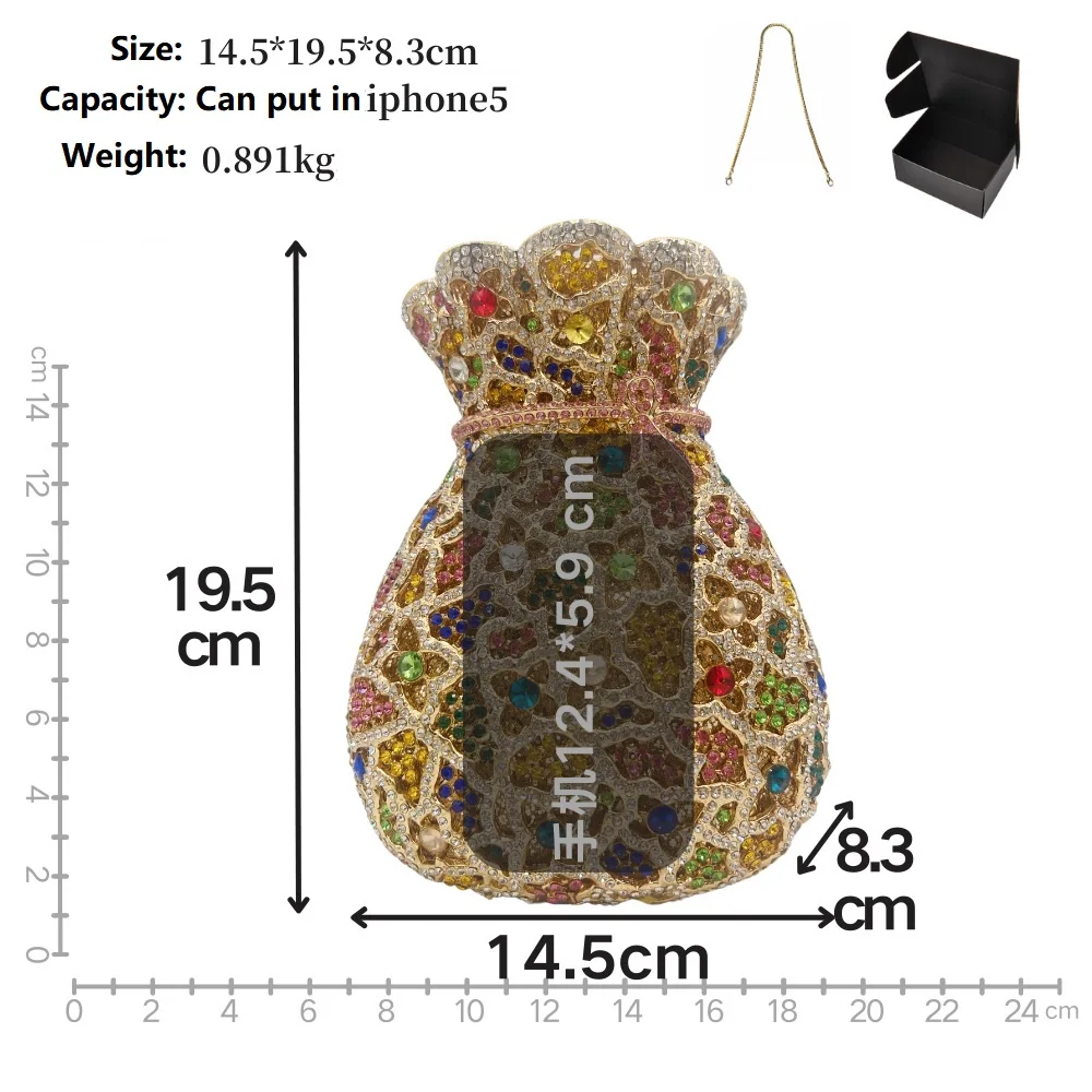 Newest Flower Vase Rhinestone Evening Bags Women Crystal Handbags Metal Chain Elegant Party Bags Luxury Designer Clutch Purse