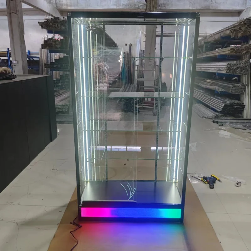 Custom, Adjustable Shelves Cosmetic Display Cabinet Sliding By Glass Optical Showcase Retail Store Aluminum Wood Display Cabinet