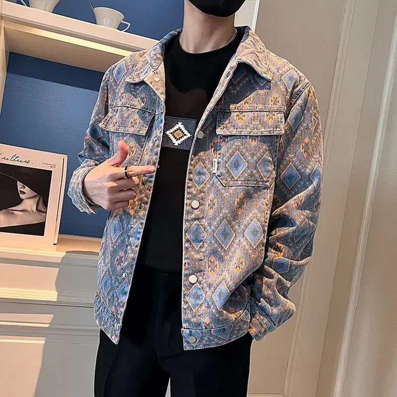 

Trendy Male Jean Coats New In High Quality Size L Korean Popular Clothes Men's Denim Jacket Winter Outerwear Loose On Board Rock