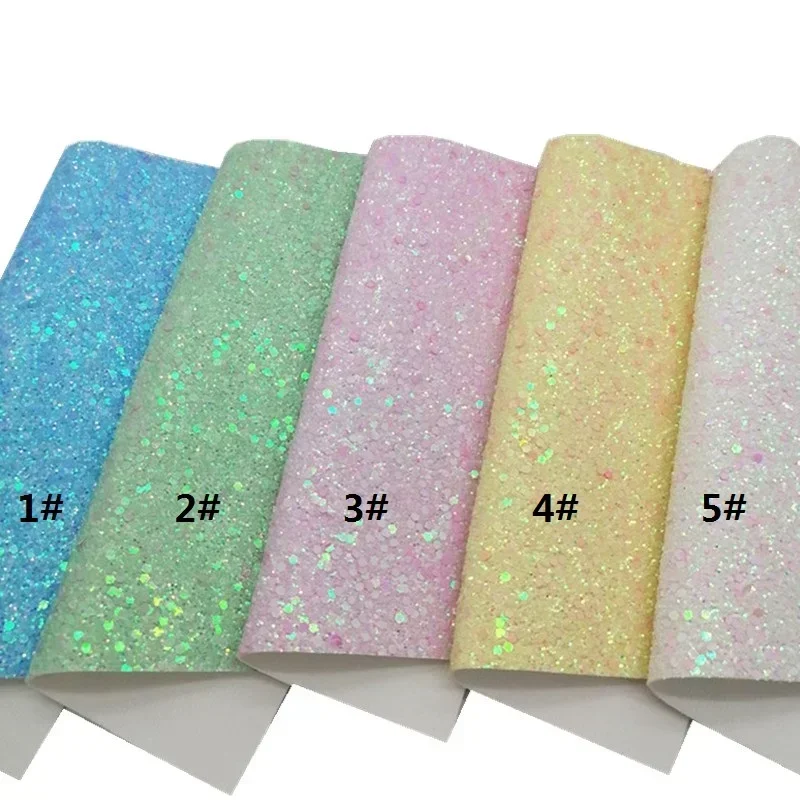 Pastel Colors Chunky Glitter Leather Sheets Felt Backing Glitter Faux Vinyl Fabric For Bows Earrings Handmade DIY 21X29CM FZ604C