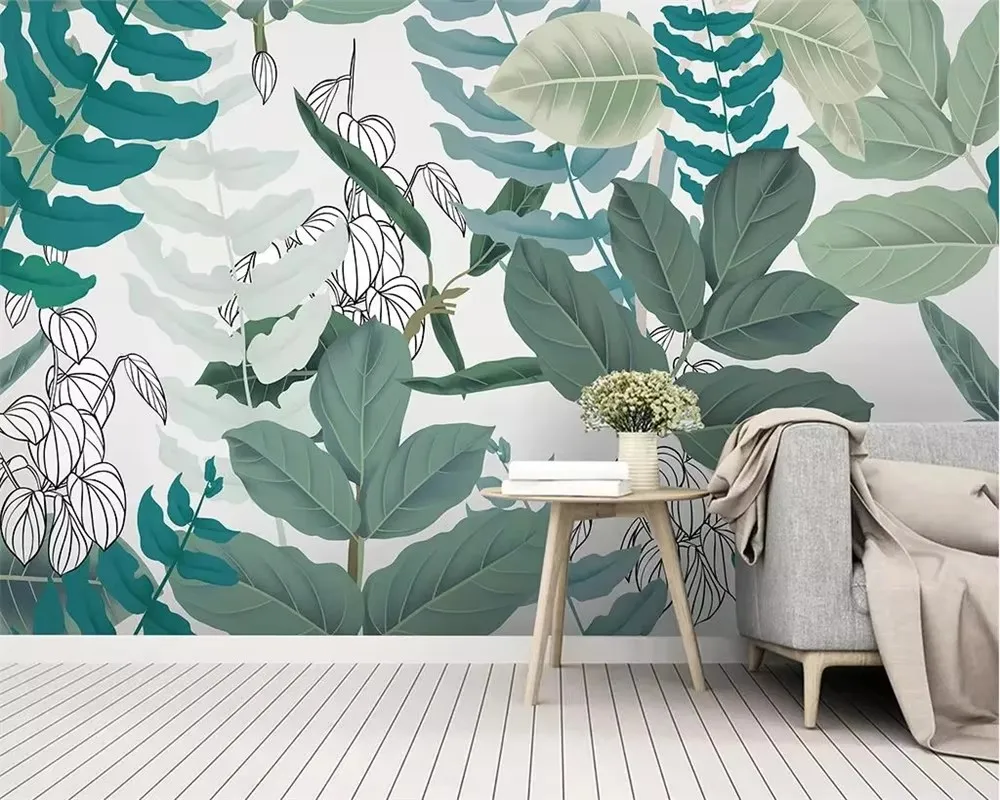 Custom wallpapers home decor Nordic simple small fresh green leaves watercolor floral TV background 3d wallpaper