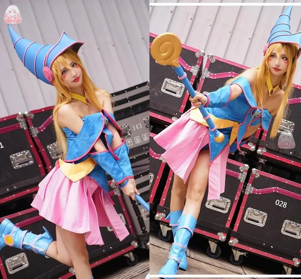 Anime Yu-Gi-Oh Dark Magician Girl Cosplay Costume With Hat Sexy Woman Halloween Wig Cosplay Costume