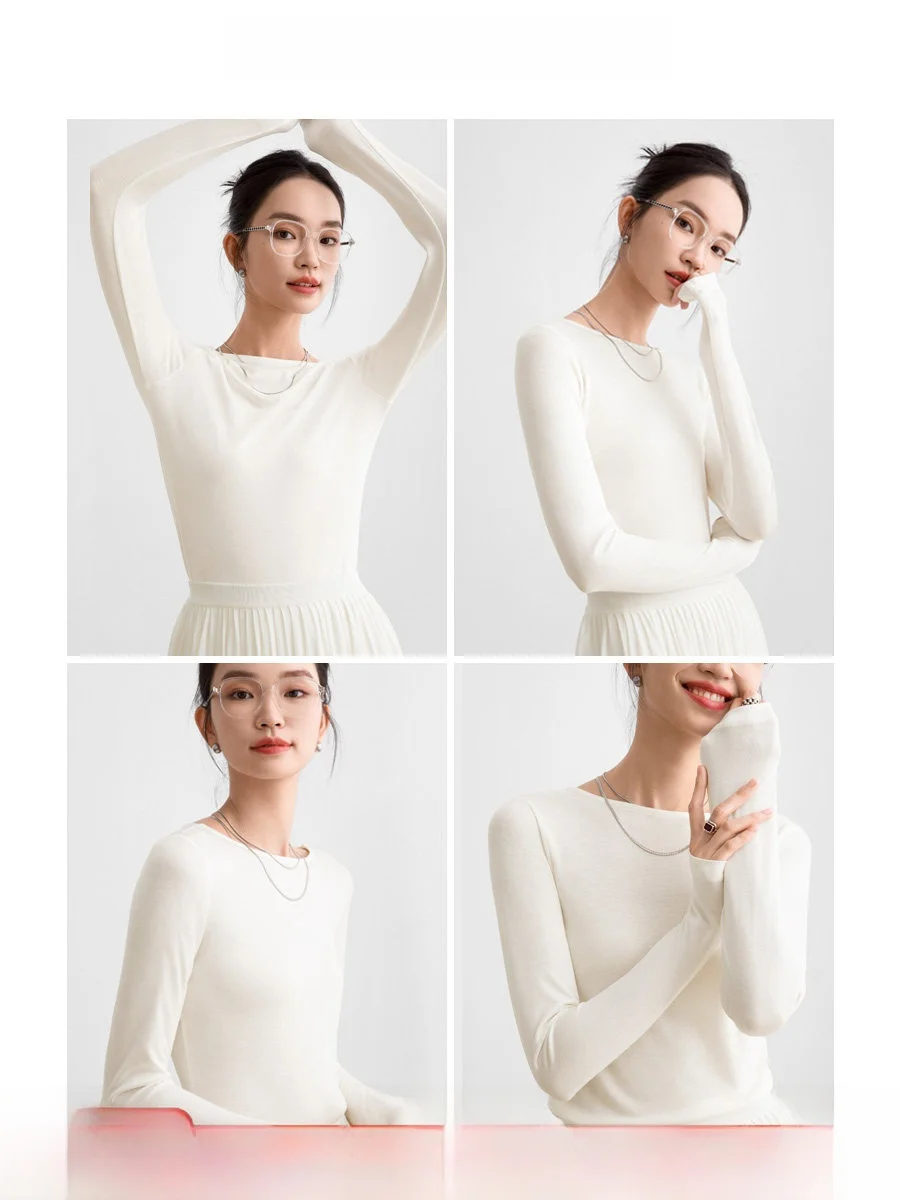 

ROCO Spring New Naia Acetate Lanjiang Versatile Long Sve One oulder Base T-irt Women's Faion Retro Sle