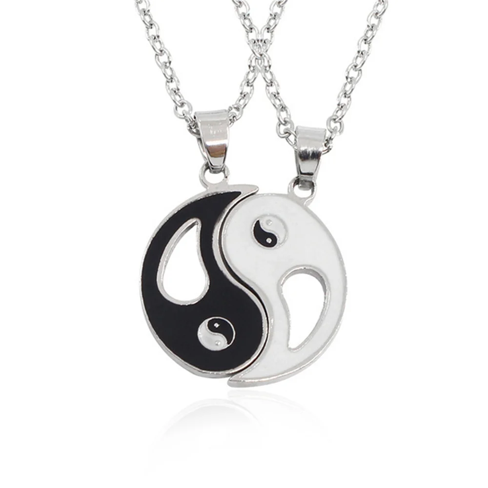 2 PCS Best Friends Necklace Jewelry Yin Yang Tai Chi Pendant Couples Paired  Necklaces&Pendants Unisex Lovers Valentine\'s Gift