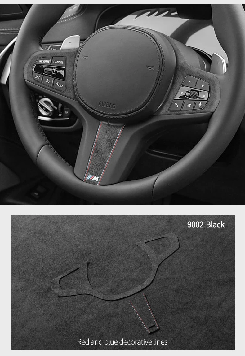Hergestellt aus Alcantara für die neue BMW-Serie, passend für G-Chassis, Auto-Lenkradverkleidung, Styling-Aufkleber, 2-teiliges Auto-Innenzubehör – Detail 7