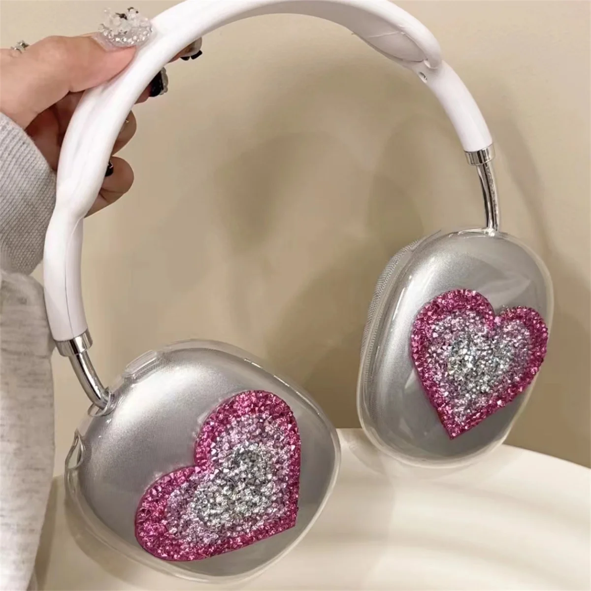 Love Heart Luxurious Design Case for AirPods Max Headphones,Clear Crystal Glitter Shining Bling Diamonds Cover for AirPods Max