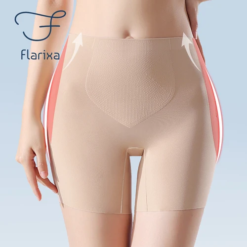 Flarixa, moldeadores de cuerpo con Control de barriga de cintura alta para mujer, pantalones cortos de seguridad de seda helada sin costuras, bragas levantadoras de glúteos, ropa moldeadora potenciadora de cadera