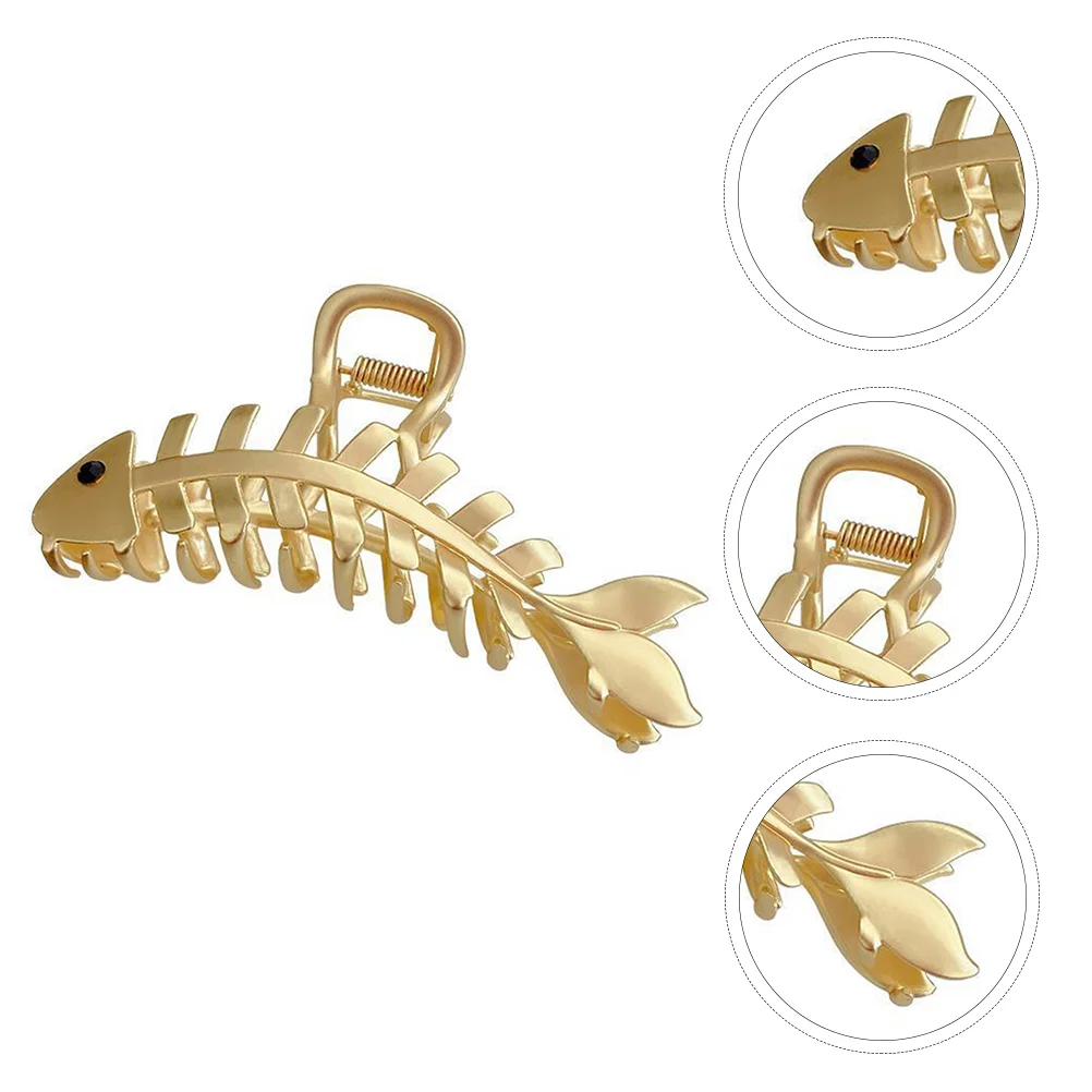 

Large Hair Clips Fishbone Hairpin Jaw Non-slip Big for Thick Golden Alloy Plating Claw