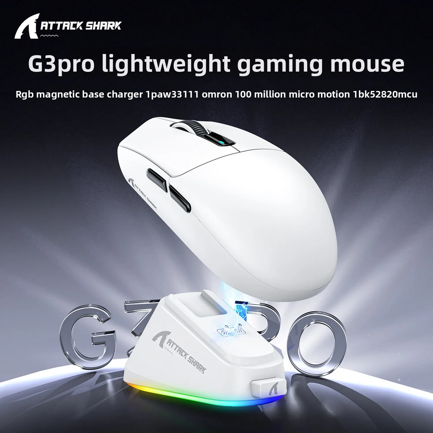 Attack Shark G3PRO 1000hz Wireless Tri-Mode Mouse PAW3311 25000DPI RGB Magnetic Charging Base 500mAh Custom Wired Gaming Mouse