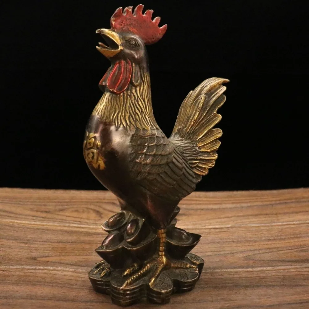 

Colorful Copper Gilded “Fu” Character Rooster Ornament: Ingot-Shaped Rooster Decor for The Home, Living Room, or Office