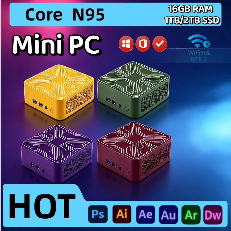 Intel Core N95 Ultra Compact Mini PC 16GB RAM 2TB M.2 SSD Triple 4K Display WiFi6 Silent Cooling Office Home Pro Unit