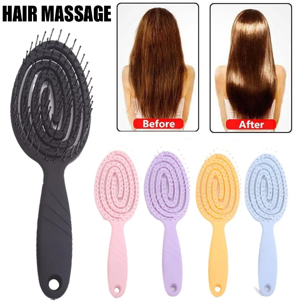 Hollow Back Comb Oval Comb Circular Bead Head Non-skin Curved Row Comb Household Multi-functional Wet Dry Dual-Use Hair Comb