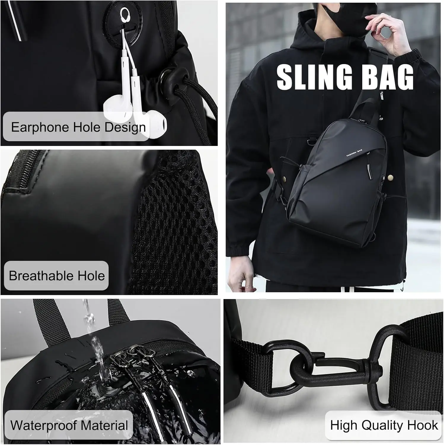 Premium Nylon Sling Chest Bag for Men Larger Capacity Waterproof Outdoor Fitness Bag Cycling Hiking Travel Crossbody Daypack