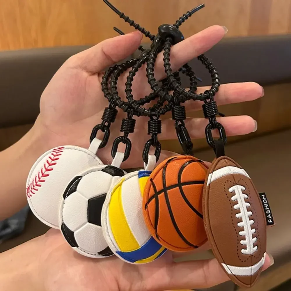 

Cute Cartoon 3D Ball Leather Keychain Basketball Volleyball Rugby Football Pendant Bag Hanging Baseball Car Key Ring Gift