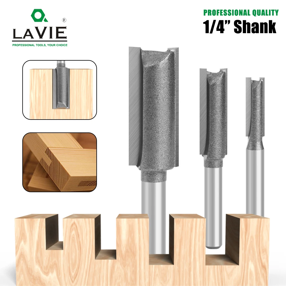 LAVIE 1 Stück 1/4" Schaft Gerader Fräser 3/8" x 30mm Holzfräser Hartmetallbestücktes Nutwerkzeug für Holzbearbeitung – Detail 2