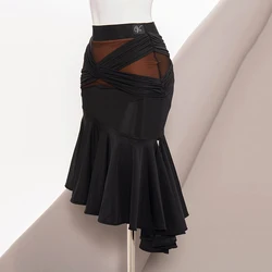 Black Irregular Latin Dance Skirt Women Practice Clothing Cha Cha Rumba Tango Salsa Dance Clothes Adult Samba Skirt DNV19805