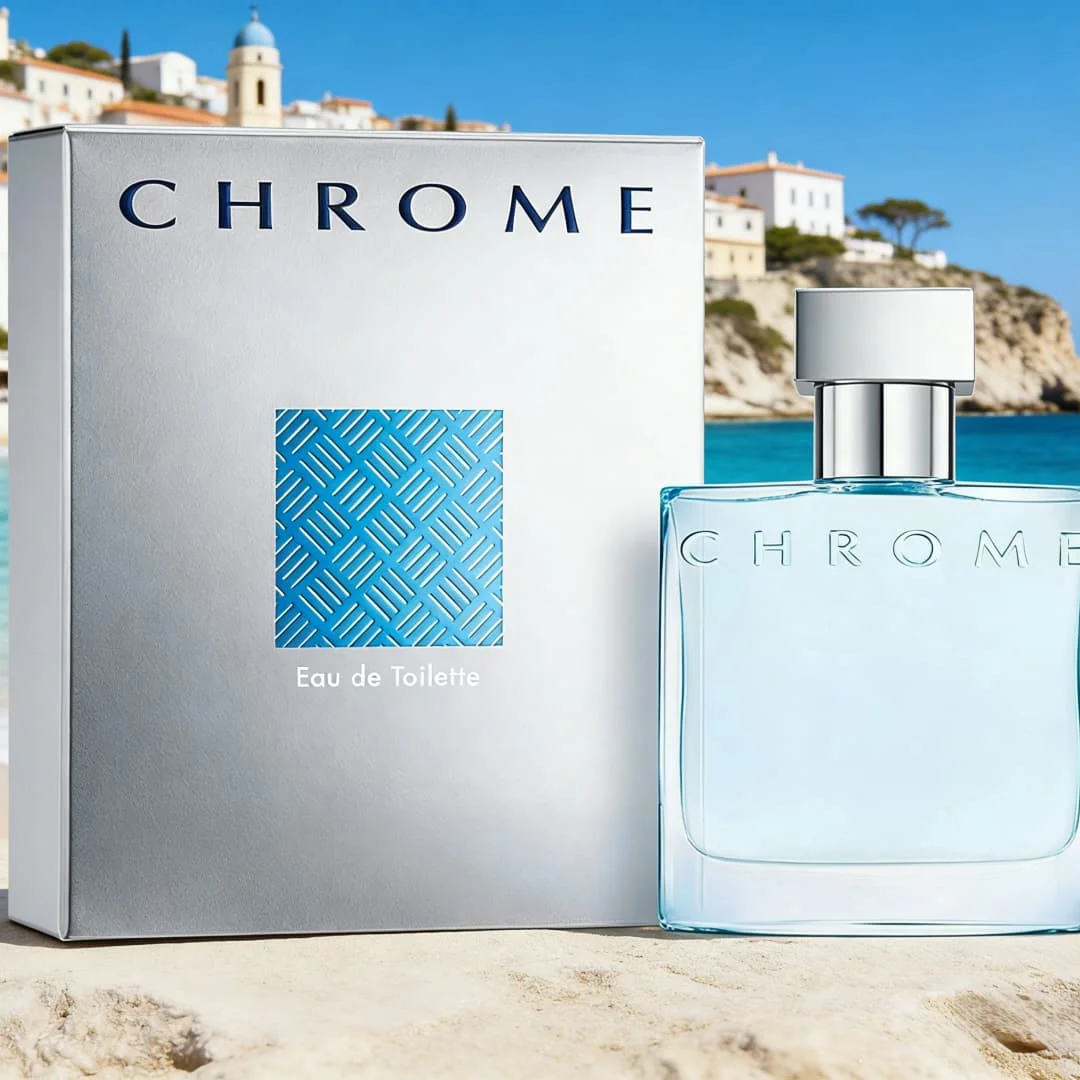 

Azzaro Chrome eau de toilette 3.4 oz. 100 ml, fresh aquatic citrus, full of clean and refreshing atmosphere