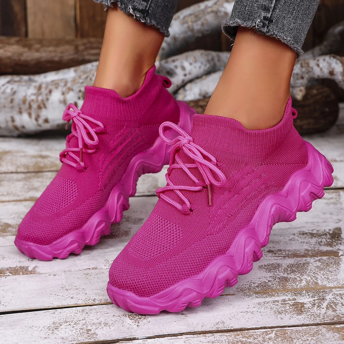 Fabric Shoes Womens Trainers Summer Sneakers Socks Pinkies Platform Neon Large Running 2024 Heels Casual Thick Sole Fashion