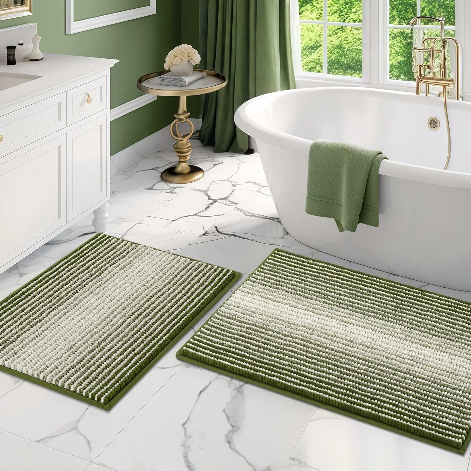 

2 Piece Thick Absorbent Chenille Bath Mat Set, Soft Shaggy Bathroom Rugs, Machine Washable Non Slip Floor Mats for Bathroom
