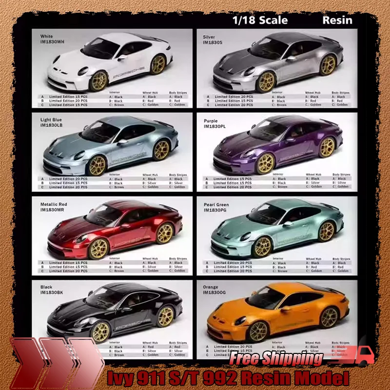 

New In Stock Ivy 1:18 911 S/T 992 Simulation Resin Miniature One-Piece Car Model Custom Collection Children'S Toy Gift Ornaments