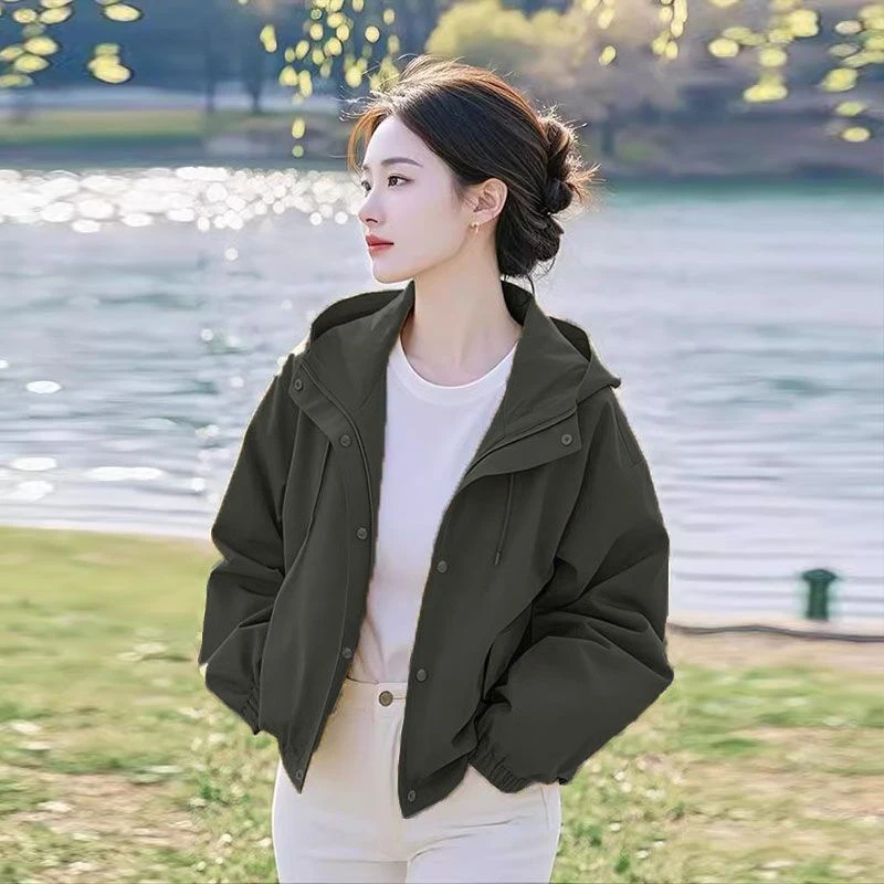 2025 primavera otoño forro abrigo mujer nuevo rompevientos chaquetas únicas señoras de gran tamaño prendas de vestir exteriores Casual con capucha abrigo femenino