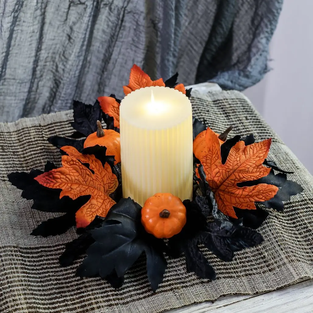 

Halloween Christmas Black Maple Leaf Pumpkin Decoration Artifical Flower Home Table Candelabra Flower Candle Wreath Arrangement