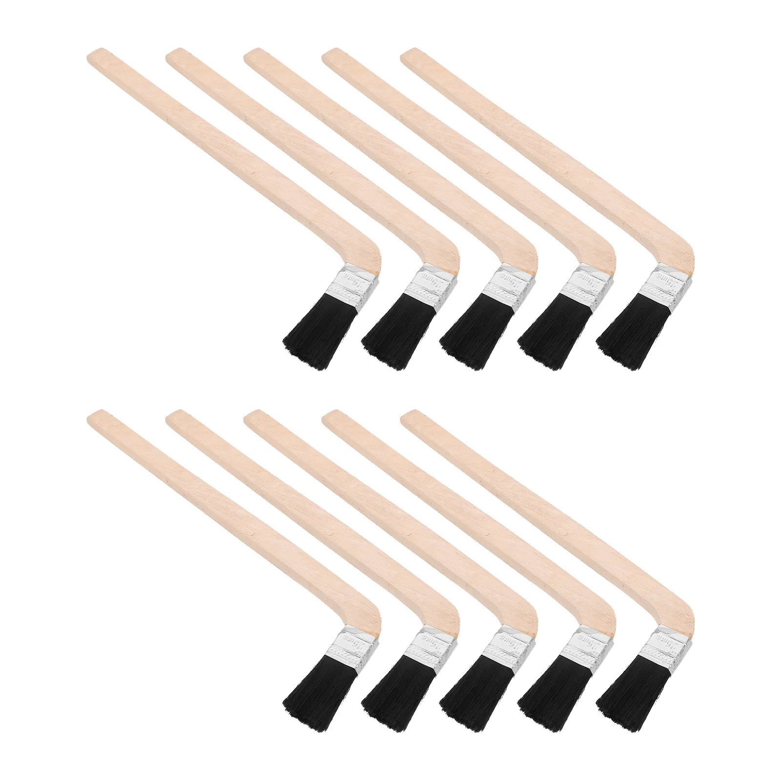 10Pcs Long Wooden Handle Angled Radiator Paint Brush Bent L Shaped Black Bristle Detail Edging Cleaner for Tight Spaces Trim
