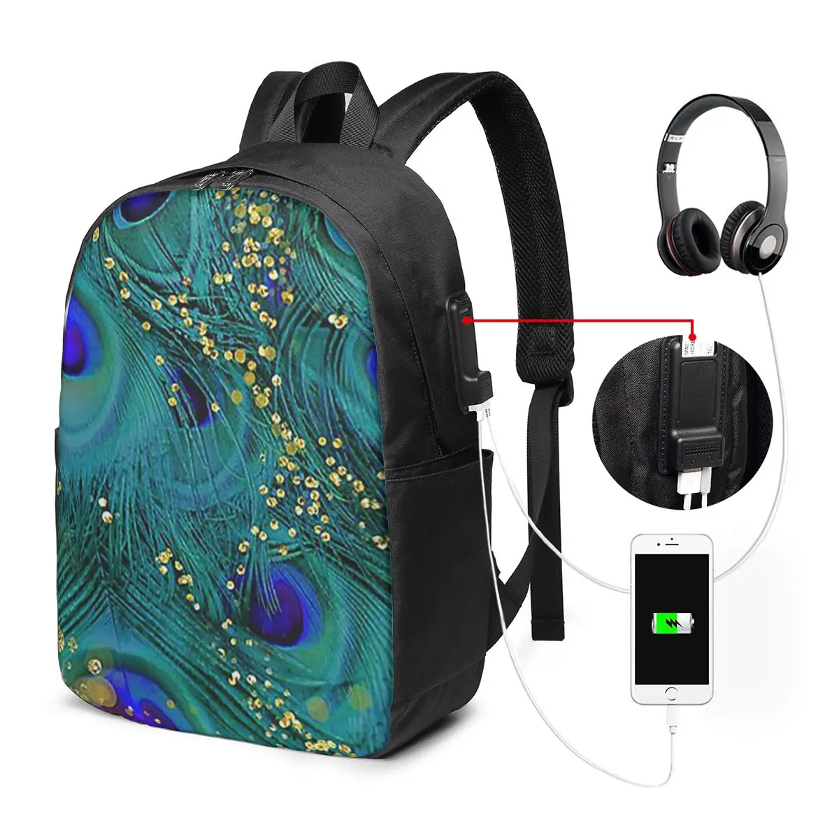 

Peacock Feathers Backpack Travel Notebook Bag Computer College Student School Bag Laptop Shoulder Bags for Men Women