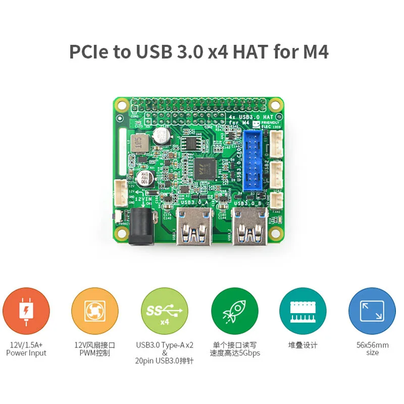 NanoPi M4 dedicated PCIe to USB 3.0 development expansion board, PCIex2 high-speed transmission