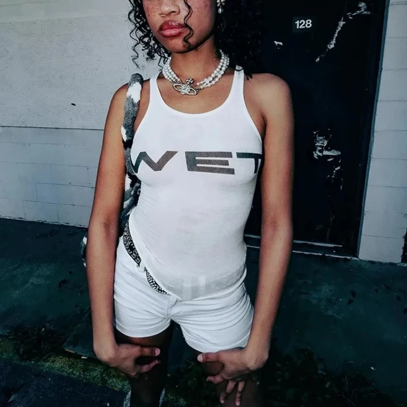 2025 Summer Y2k Women's Sleeveless Tank Top, Street Hip Hop U-neck Rock Sports Tank Top, Tight corset Girls' Short Top Casual