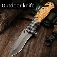 Wooden Handle Knife Hunting Tactical Folding Knife Foldable Survival Pocket Knives EDC Multitool Men Outdoor Self Defense Tools