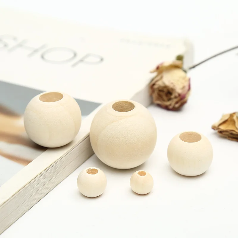 Large Hole Unfinished Wood Beads 8-40mm Antique White Natural Wooden Loose Spacer Beads Macrame Beads For Jewelry Making DIY