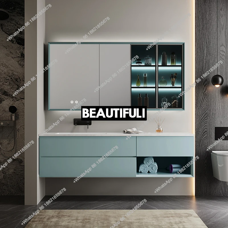 

Умный зеркальный шкаф, комбинация шкафов для ванной комнаты, встроенная раковина Knaili, современный простой дубовый умывальник