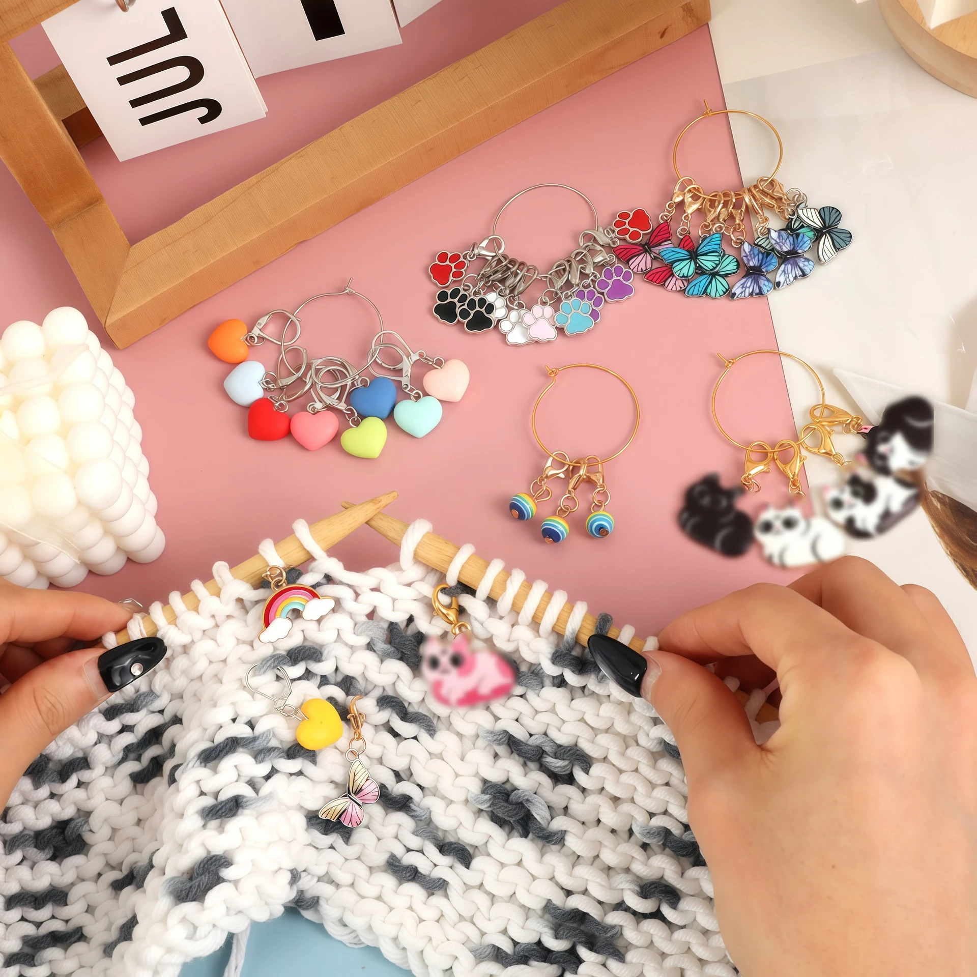 5/12 Stück Strickmarkierer in Katzenpfoten-Form, Häkelmarkierer mit Nummern, Verschließbare Strickmarkierer, DIY Nähzubehör