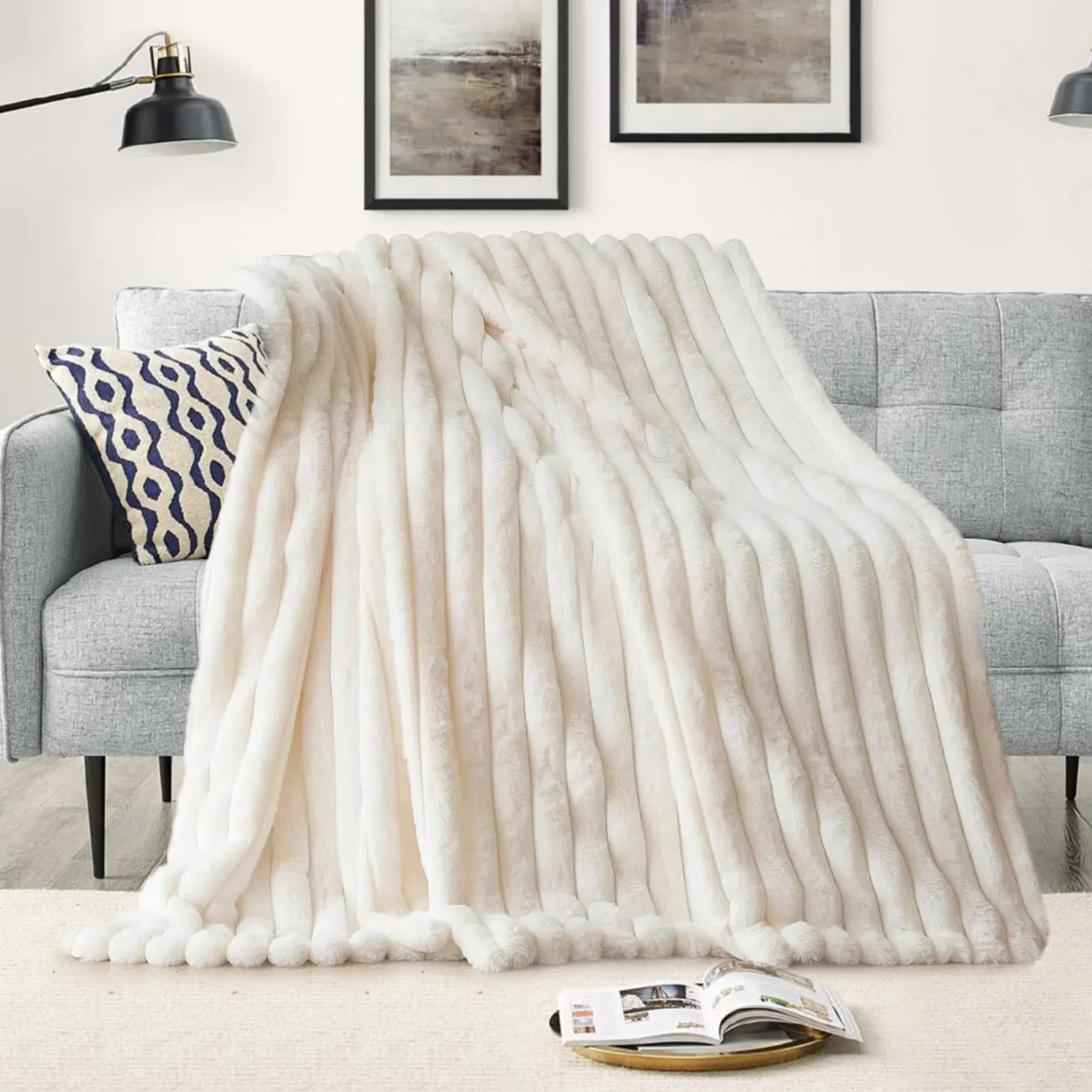 Thicken Winter Throw Blanket Faux Fur Plush Bed Fleece Fluffy Soft Knee Sofa Blanket Double Layer Stitch Bed Blankets