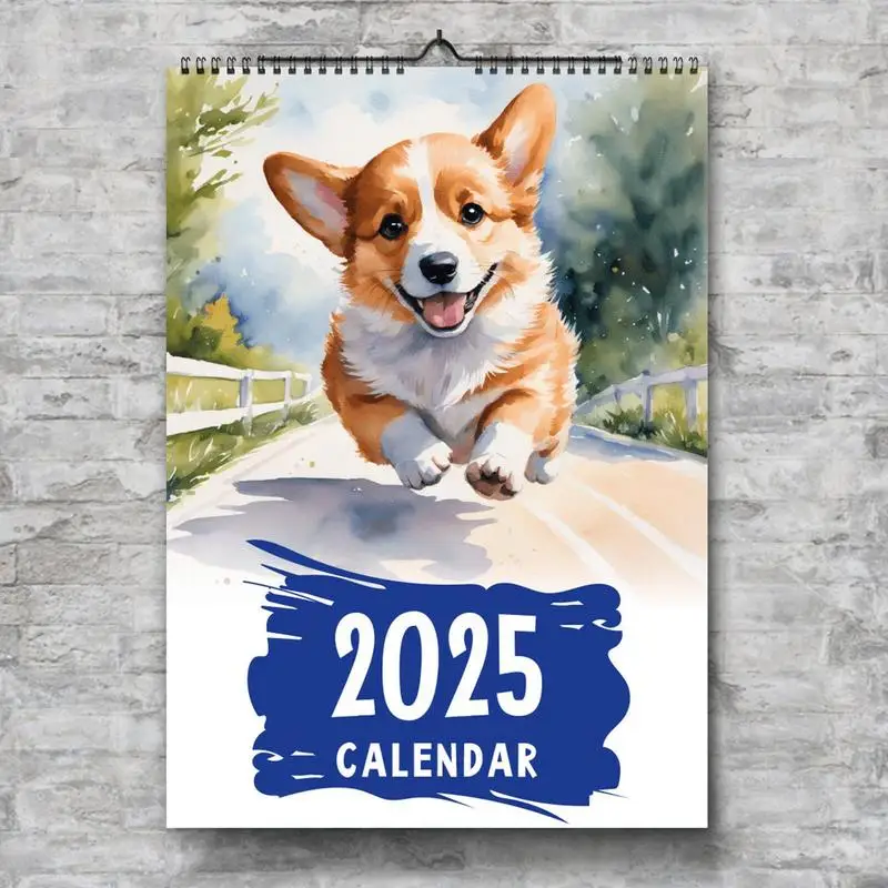 Calendario de pared para cachorros, planificador anual de 12 meses, 2025