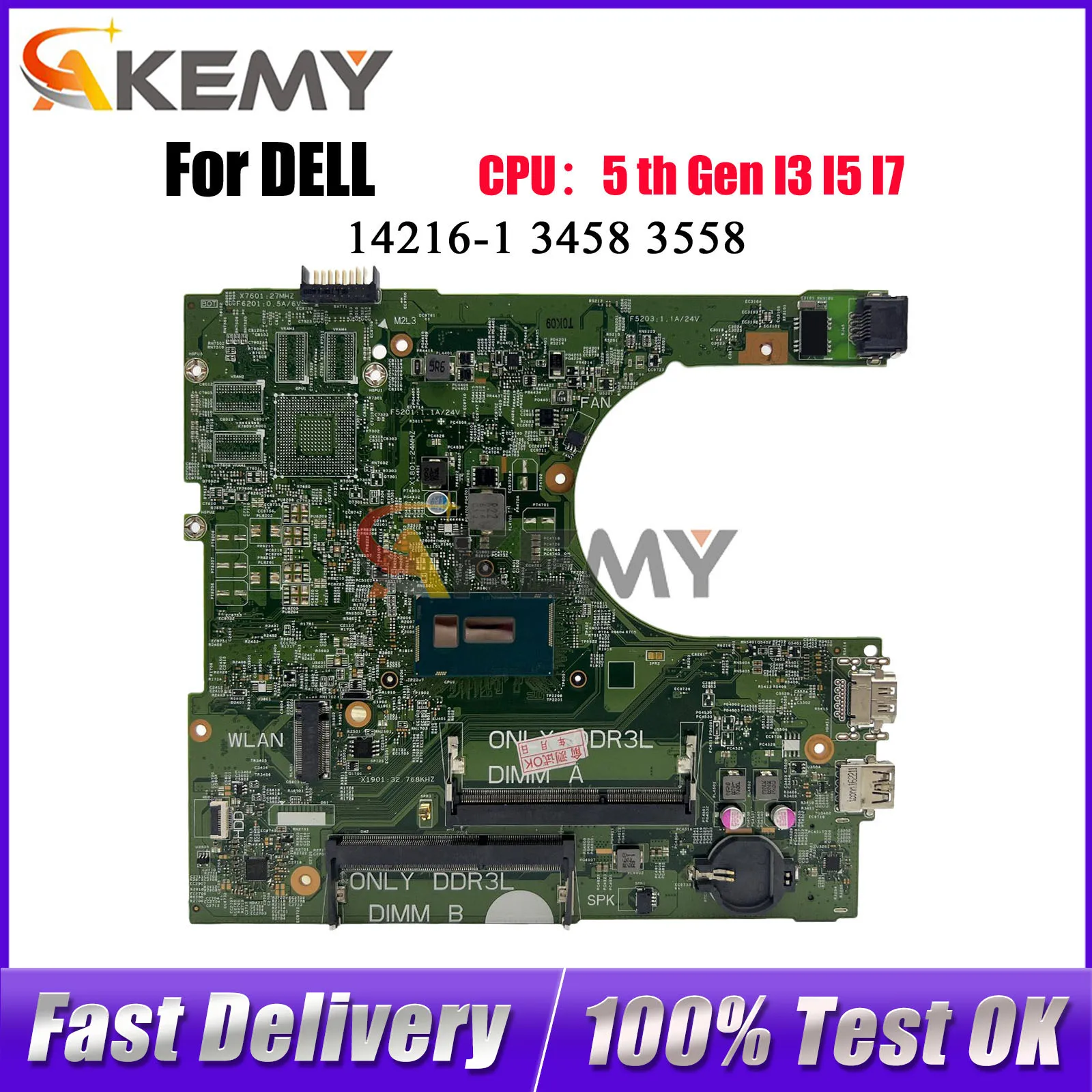 

For DELL Inspiron 15 3458 3558 Laptop Motherboard 14216-1 with i3 i5 i7 CPU CN-0MHDT2 0MY4NH DDR3 Tested OK