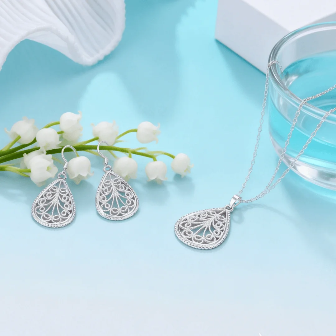 

Популярные бренды, очаровательные украшения из стерлингового серебра 925 пробы, красивые серьги-колье с узором в виде капель воды для женщин, комплекты украшений, модный свадебный подарок