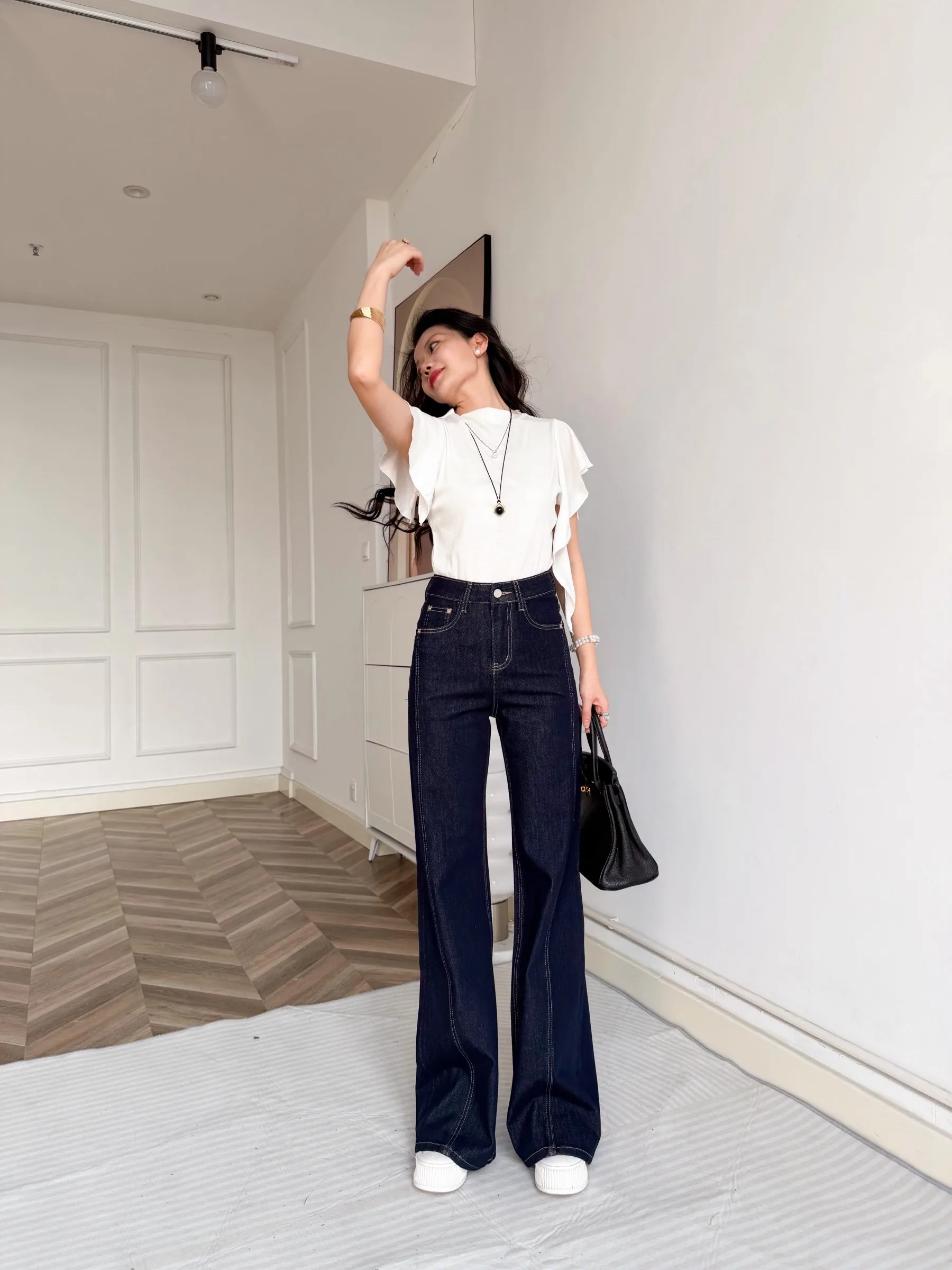 

Terri High Waist Flared Denim Jeans Women's Slim Fit Cotton Stretch Fabric Four Way Stretch Deep Blue Original Jeans