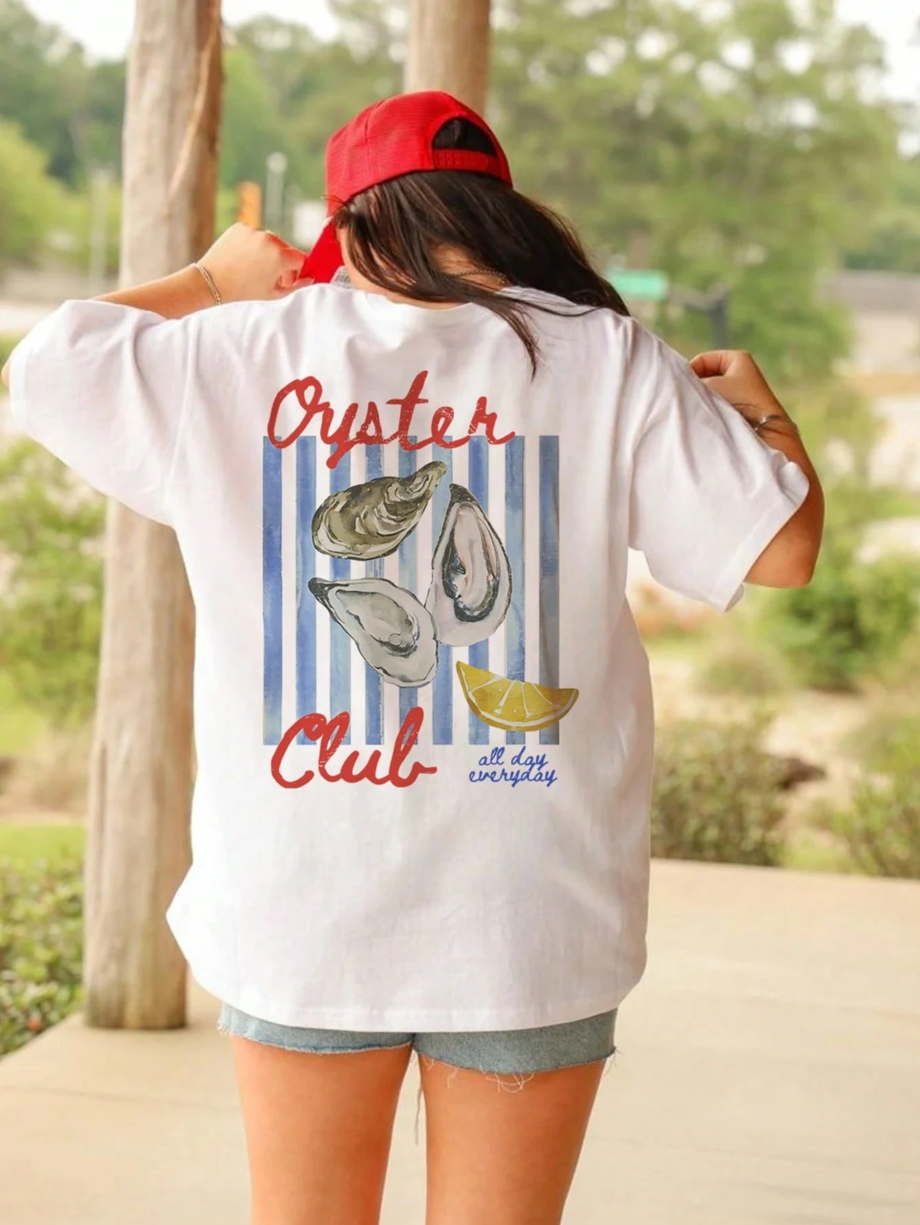 Oyster Club Printing T-Shirts Womens Summer Cotton Short Sleeve O-Neck Comfortable Soft Oversized Tops Casual Womans Clothes