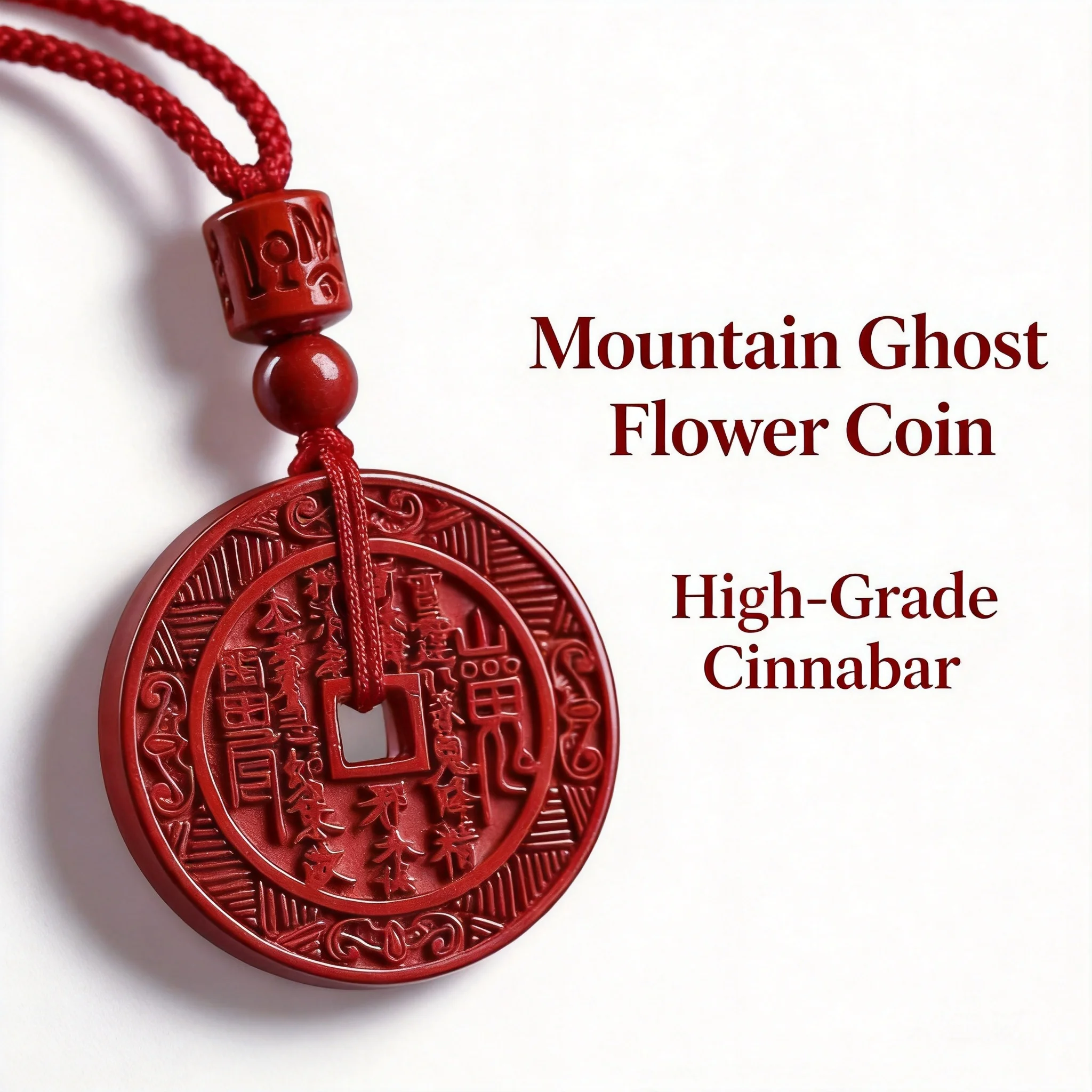 Chinese Feng Shui High Purity Cinnabar Mountain Ghost Lucky Coin Pendant Blessing Wealth Attract Good Fortune Unisex Amulet Neck